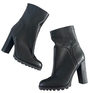 ALDO Fresa 97 Black Leather Chunky Heel Lug Sole Ankle Boots Women's 8.5 $130